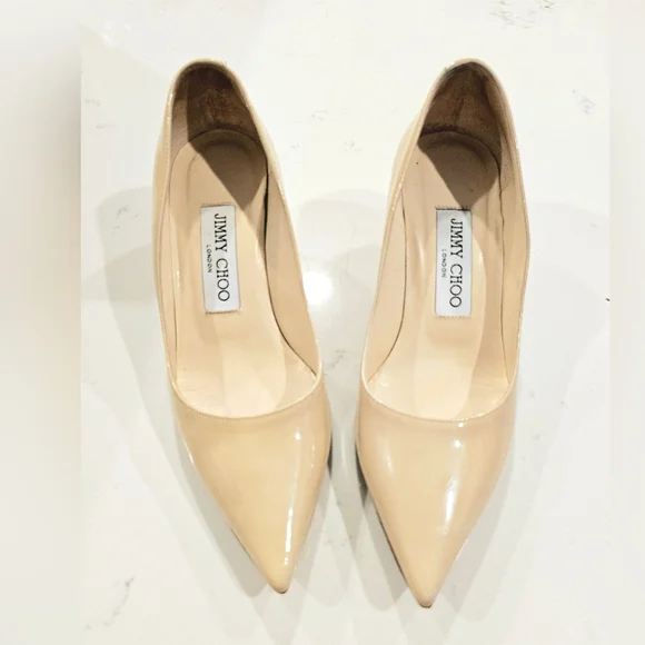 Jimmy Choo Nude Patent Kitten Heel Pumps - Picture 2 of 14